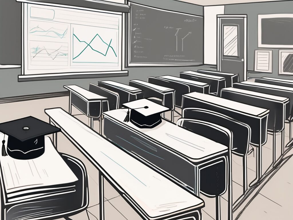 A classroom setting with highlighted chalkboards
