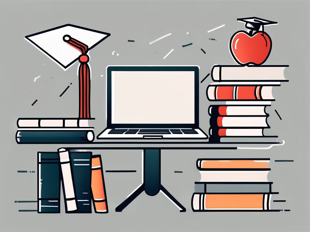A classroom setting with highlighted elements like a laptop