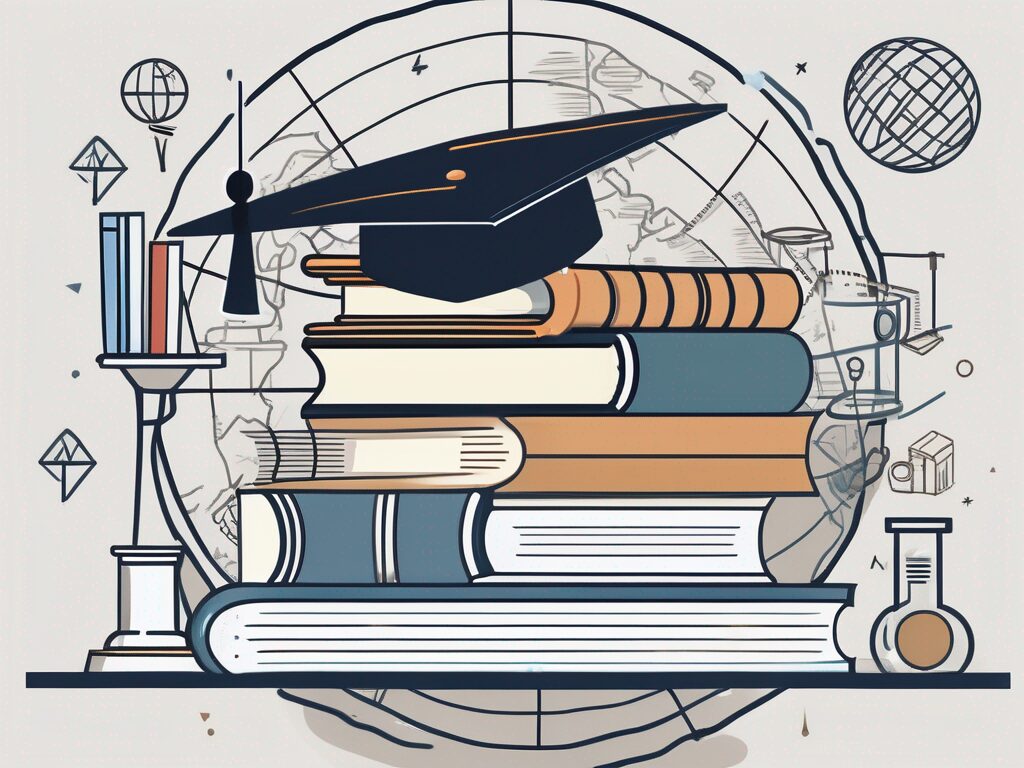 A stack of books with a graduation cap on top
