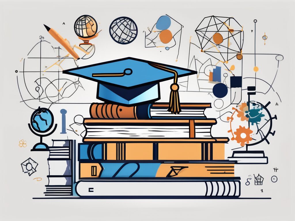 A stack of books with a graduation cap on top