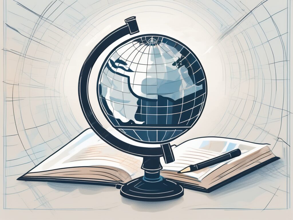 A globe with a magnifying glass hovering over it
