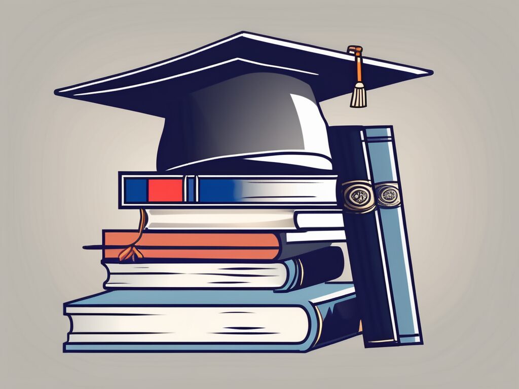A stack of books with a graduation cap on top