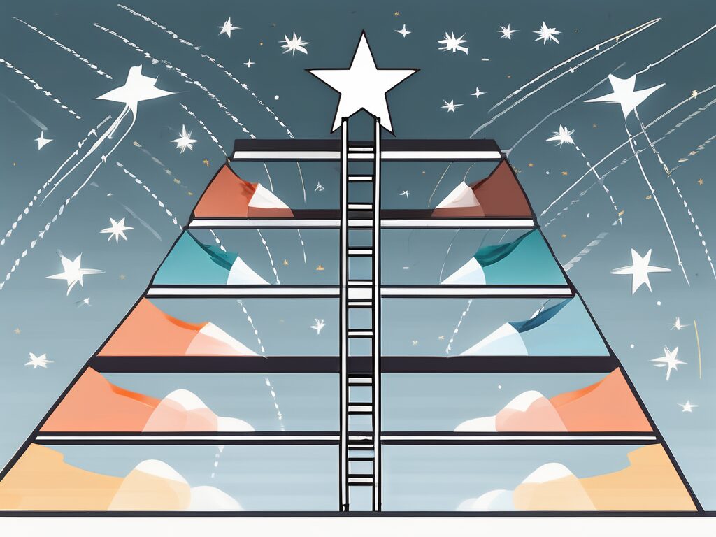 A ladder reaching towards a star-studded sky