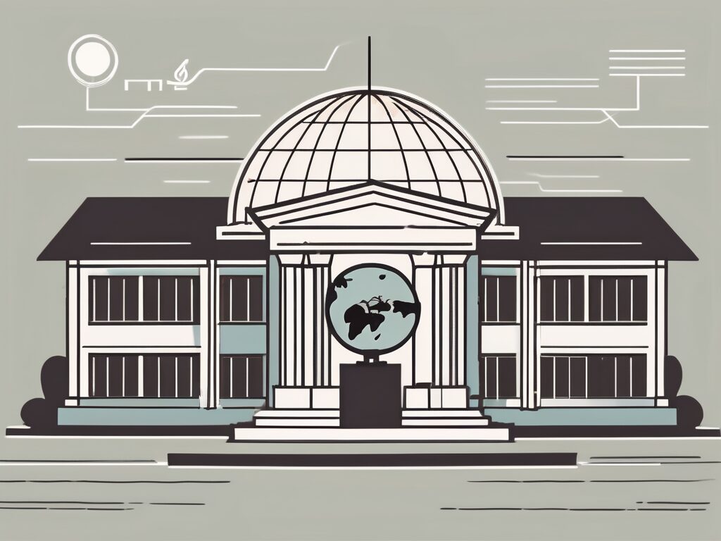 A thai public school building with a globe in the background