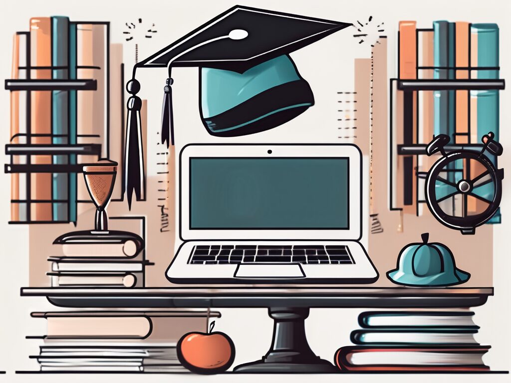 A balanced scale with books and a graduation cap on one side