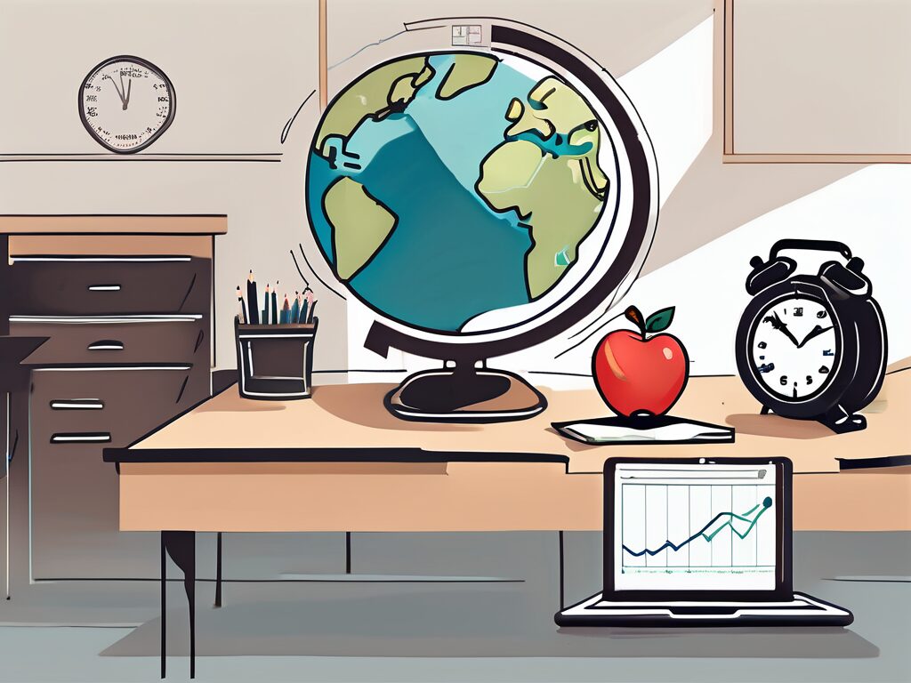 A teacher's desk with a lesson plan