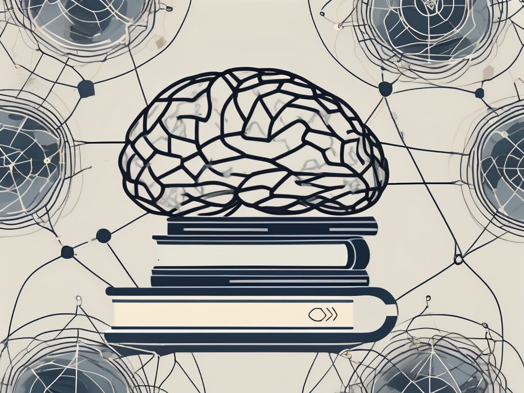 A stack of books with symbols representing various academic disciplines