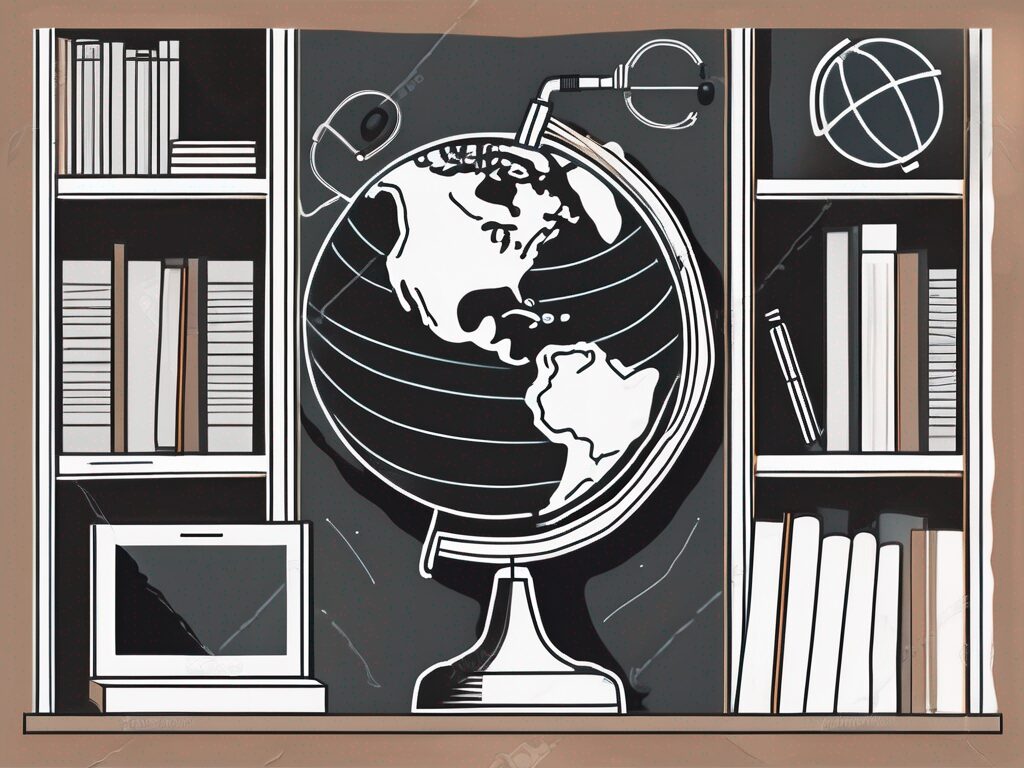 A classroom setting with various teaching tools like books