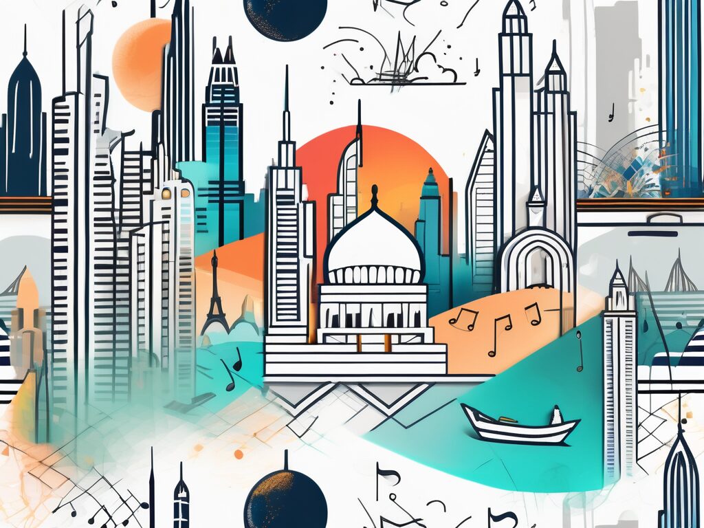 A vibrant dubai cityscape with iconic landmarks