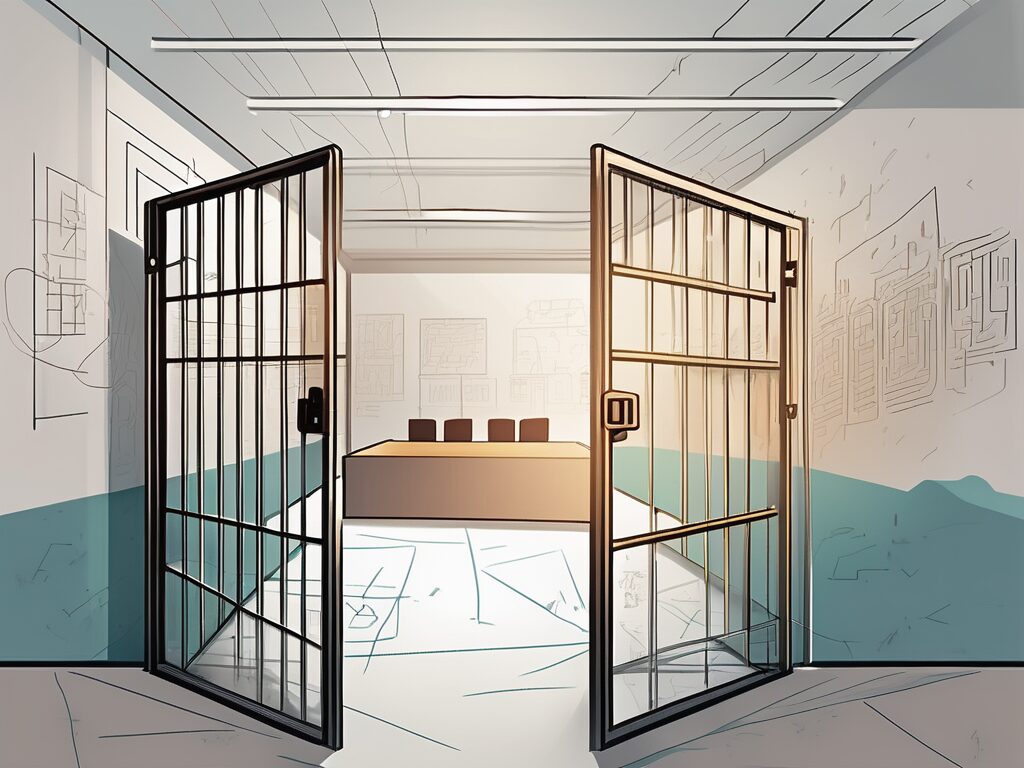A classroom setting in dubai with various symbolic barriers such as a locked gate