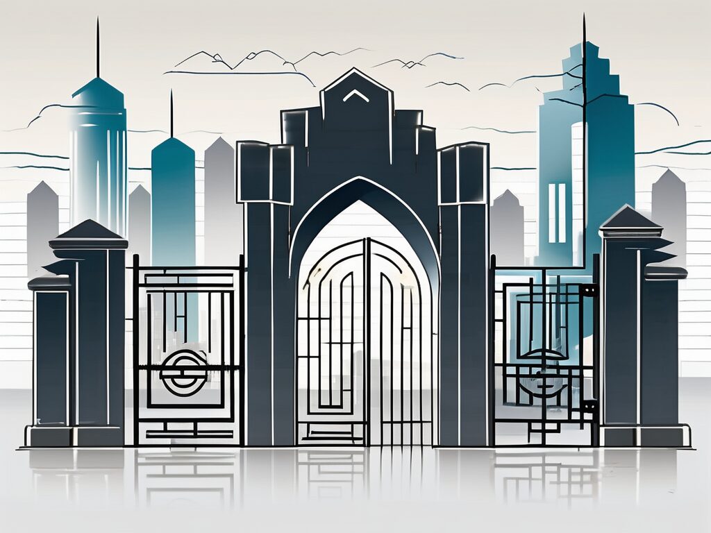 Four symbolic barriers such as a locked gate