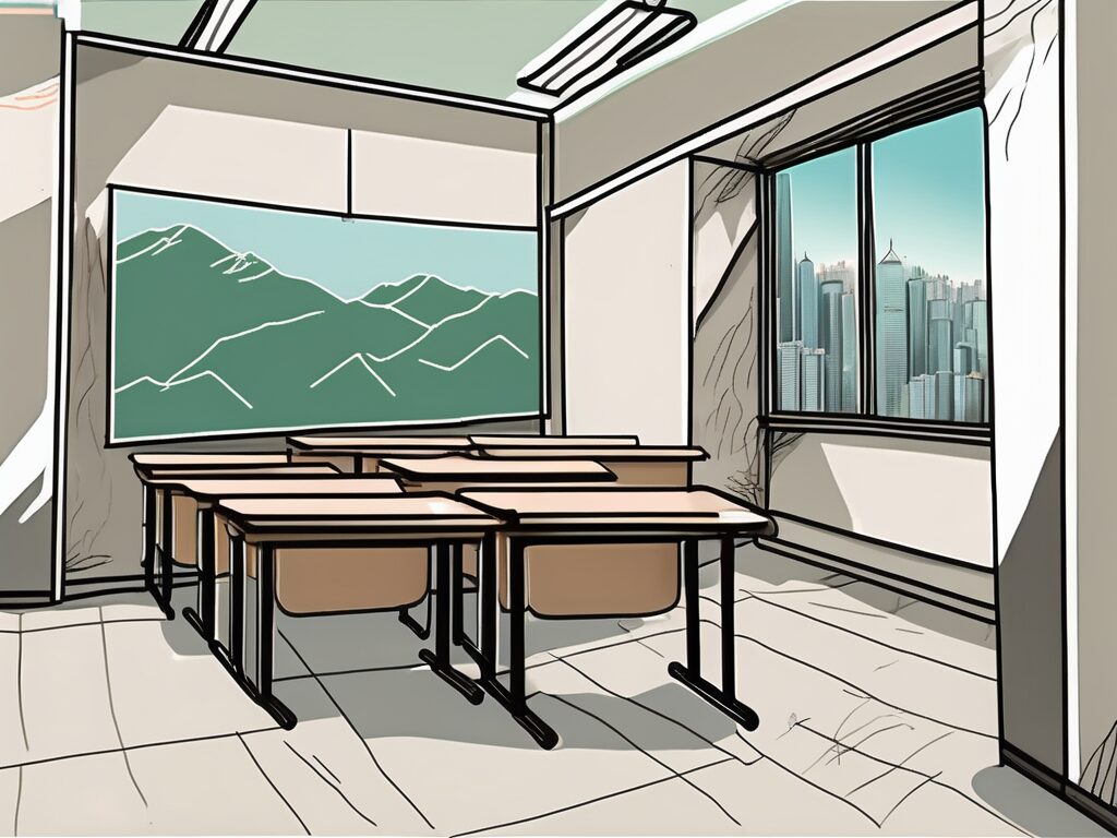A classroom setting in hong kong with various symbolic obstacles such as a high wall
