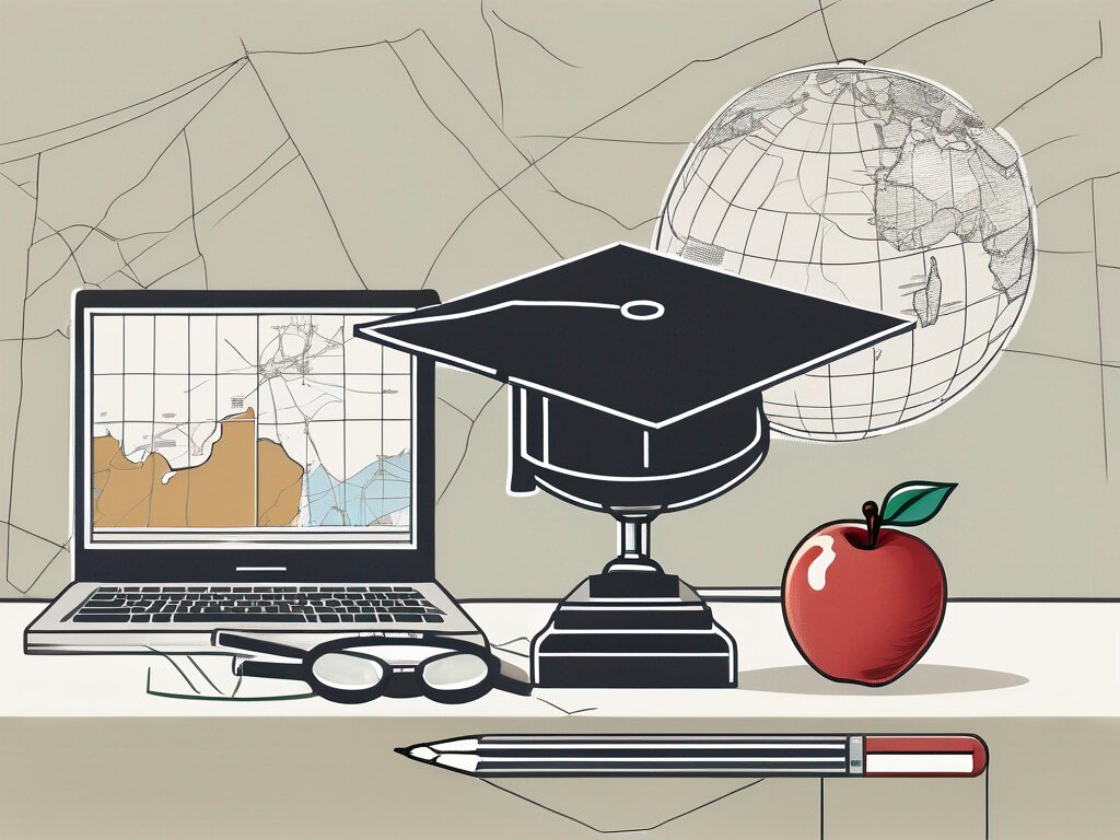 A teacher's desk with a textbook