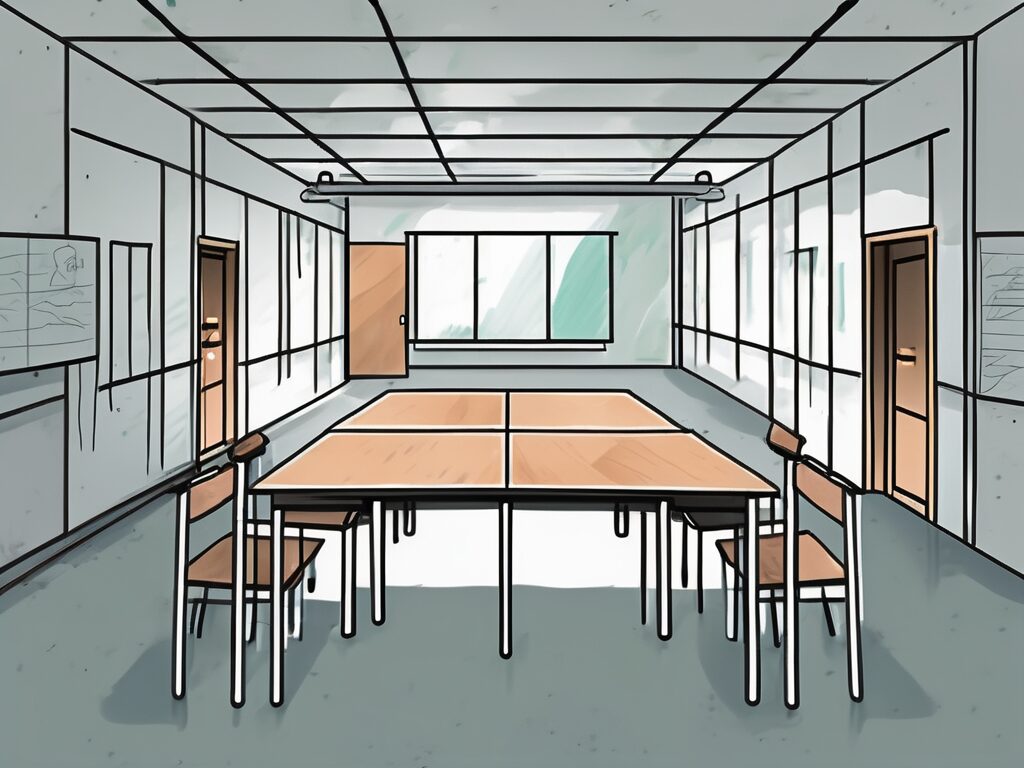 A classroom setting in singapore with various symbolic barriers such as a high wall