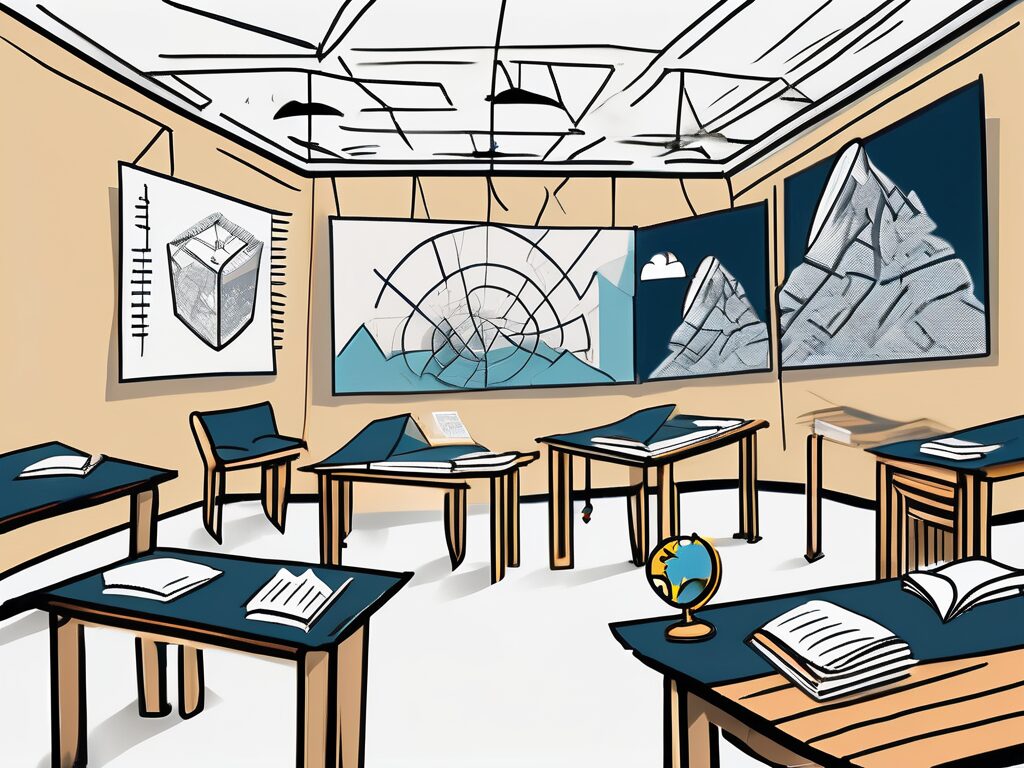 A classroom setting in dubai with various educational tools and symbols