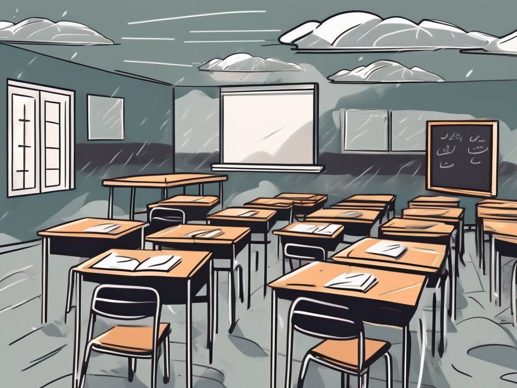 A classroom scene in dubai with empty desks