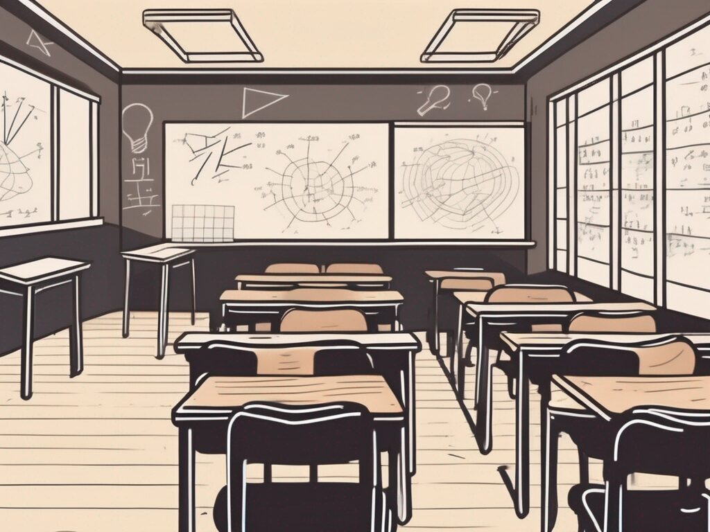 A classroom setting in hong kong with empty desks and chairs