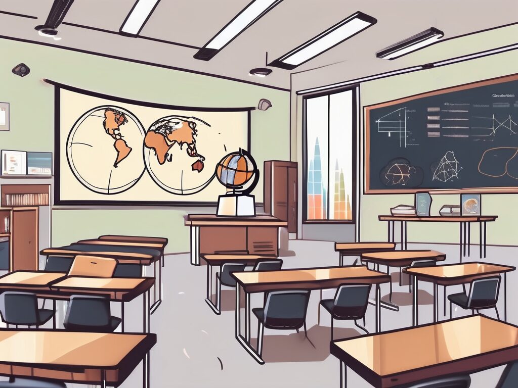 A classroom setting in malaysia with an iqts (interactive quality teaching system) prominently displayed