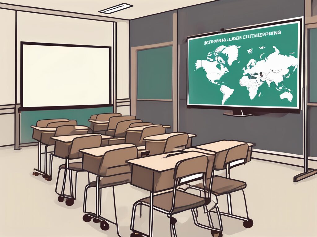 A classroom setting in thailand with a globe