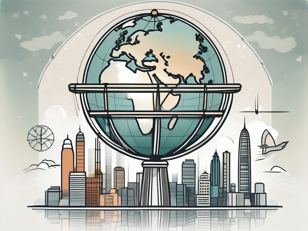 A globe with iconic hong kong landmarks