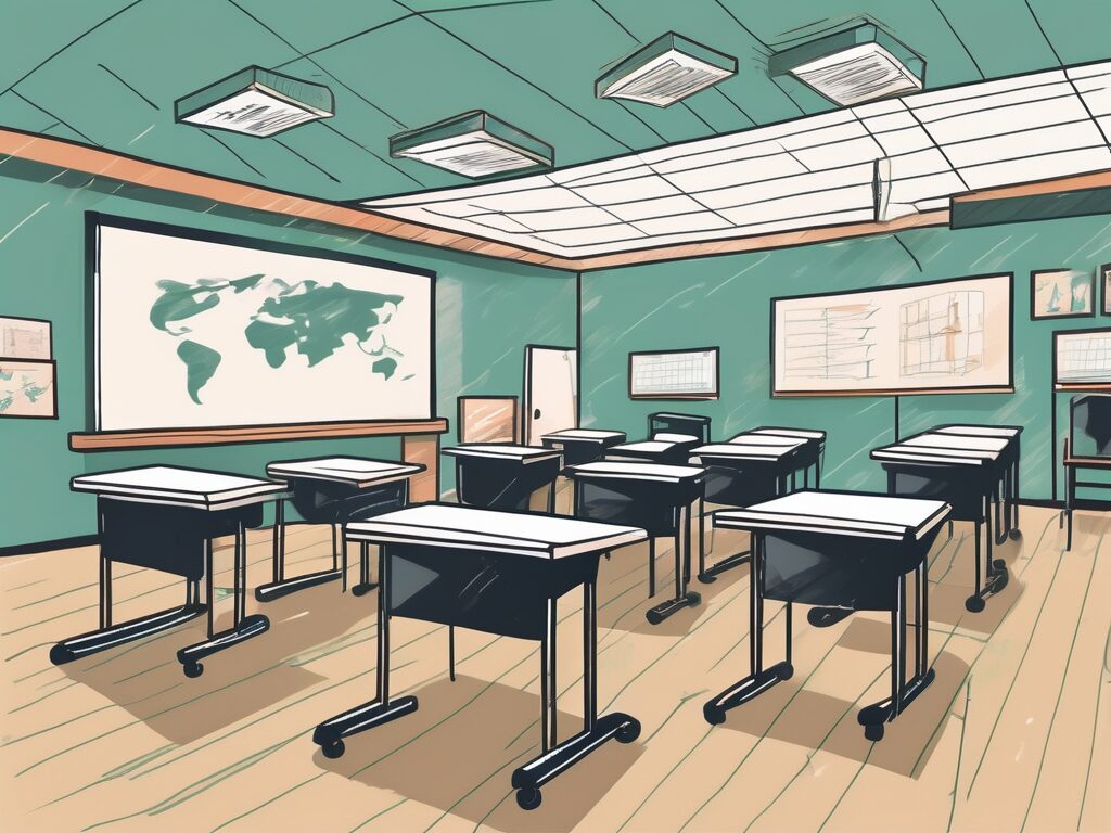 A classroom setting in hong kong with a chalkboard