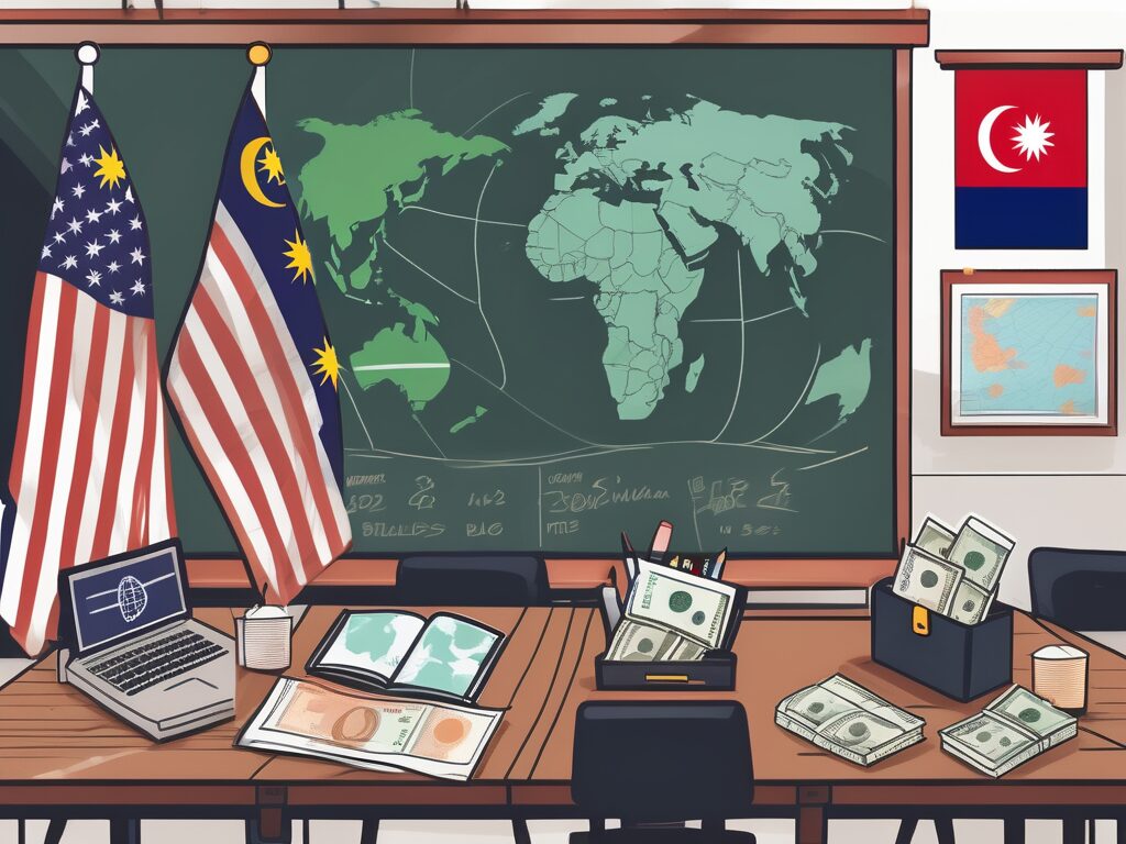 A classroom setting in malaysia with a chalkboard