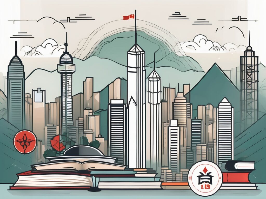 A skyline of hong kong with prominent landmarks