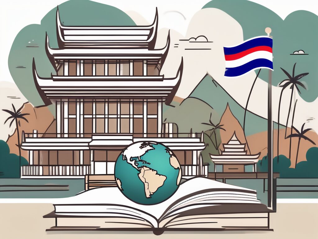 A scenic thai landscape with an educational building