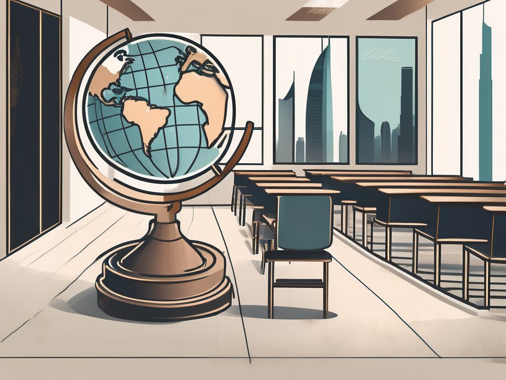 A classroom scene in dubai showcasing a globe