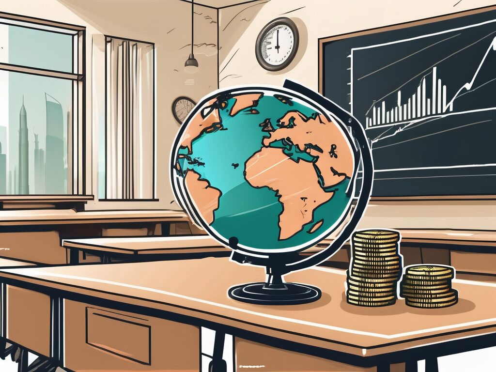 A classroom setting with a globe