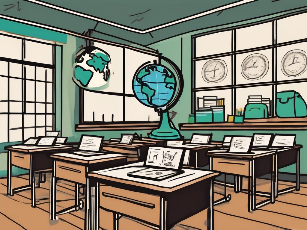 A classroom with empty desks