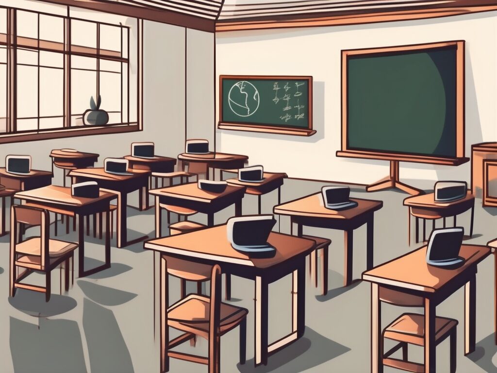 A classroom with empty desks