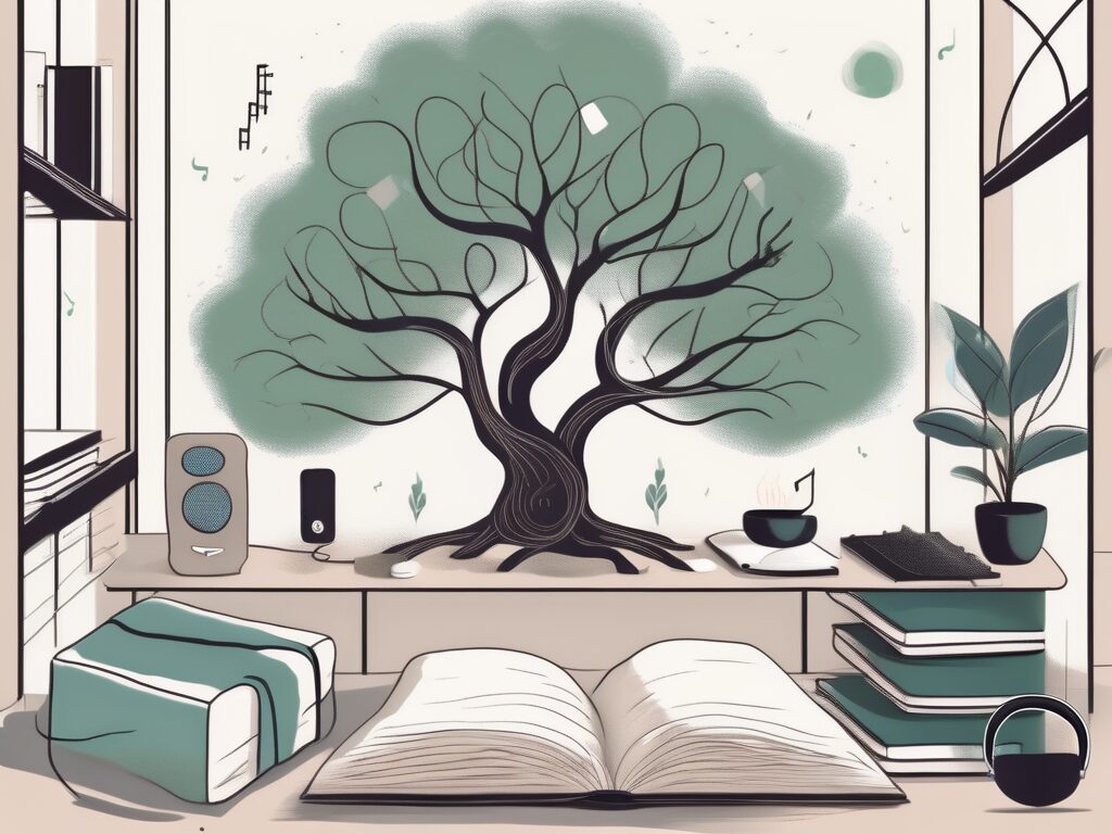 A peaceful school environment in hong kong with elements symbolizing wellness such as a tree