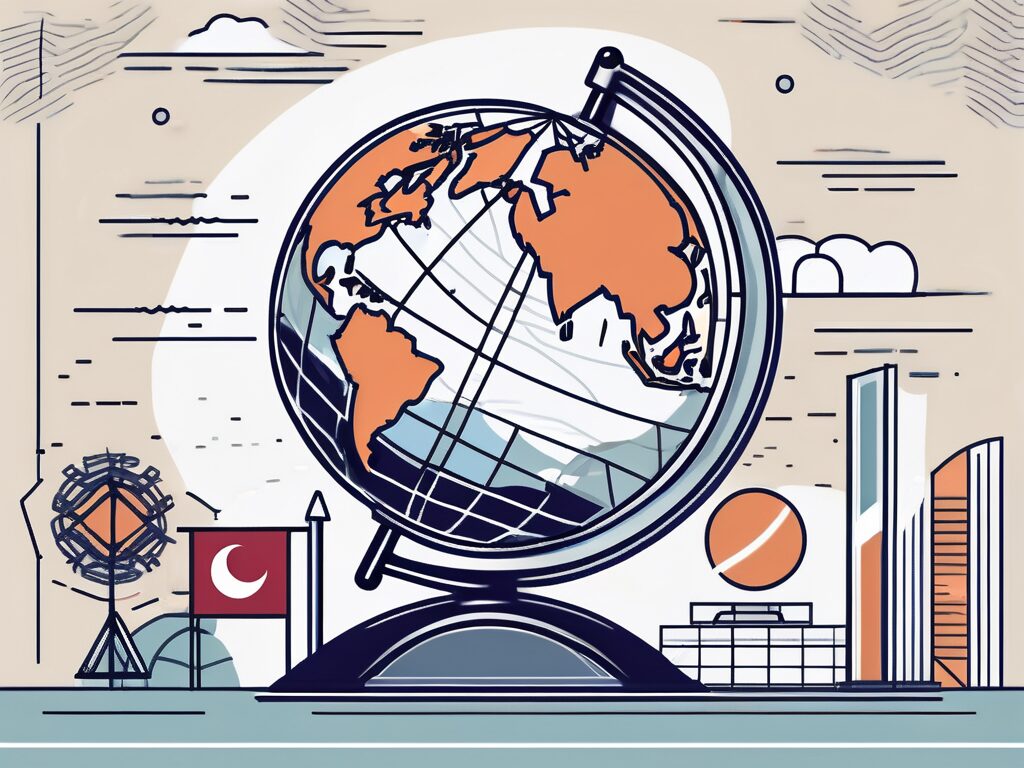 A malaysian public school with a globe highlighting malaysia and the iqts acronym subtly incorporated into the design