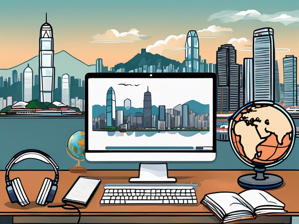 Various language learning tools such as headphones