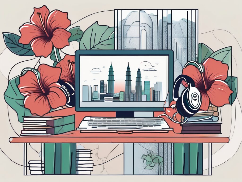 A collection of language learning tools like headphones