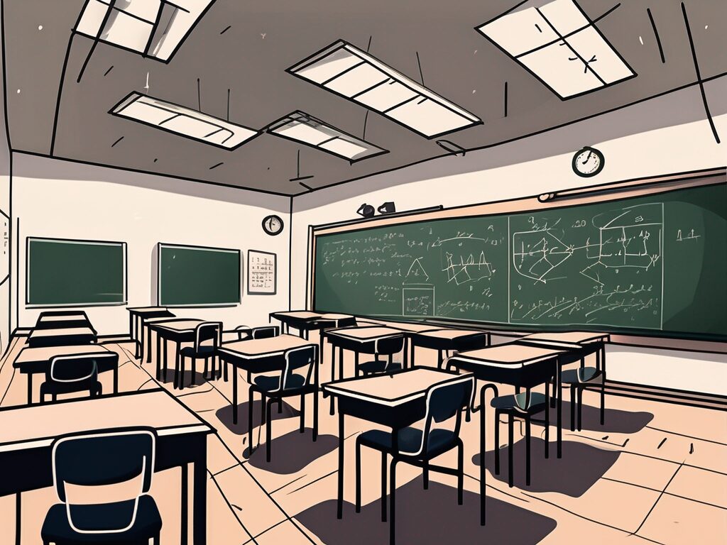 A classroom setting in malaysia with empty desks and chairs
