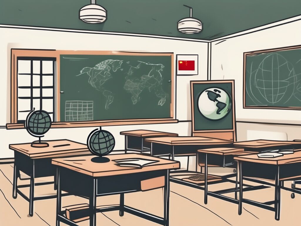 A classroom setting with a chalkboard