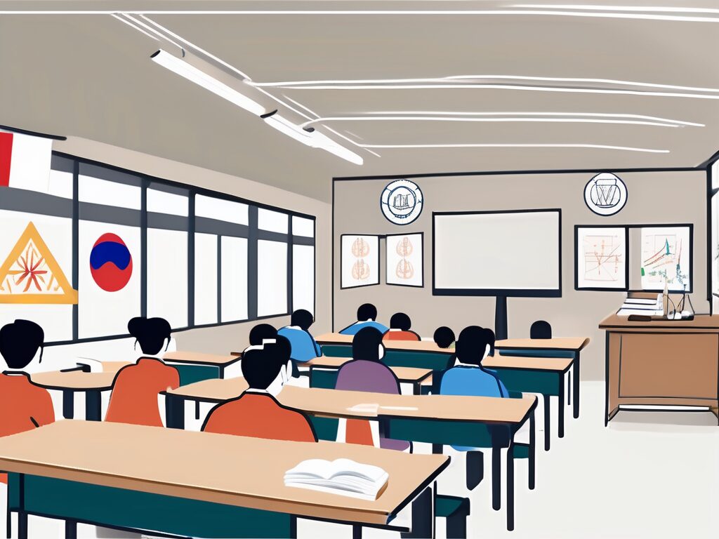 A classroom setting with thai cultural elements