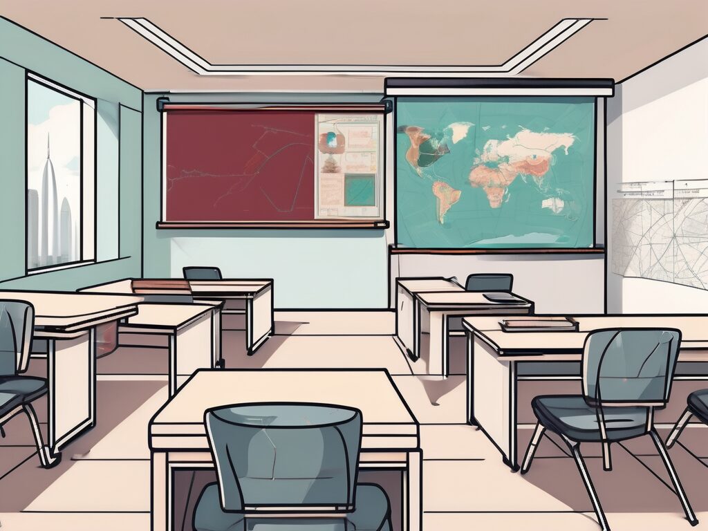 A classroom setting split in half