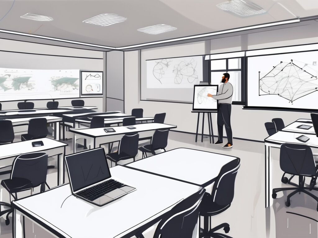 A modern dubai classroom filled with advanced technology like interactive whiteboards