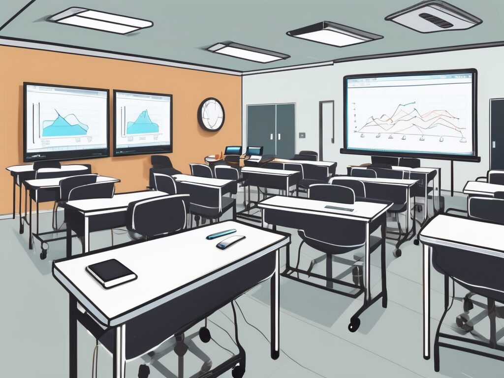 A modern malaysian classroom filled with advanced technology such as interactive smart boards