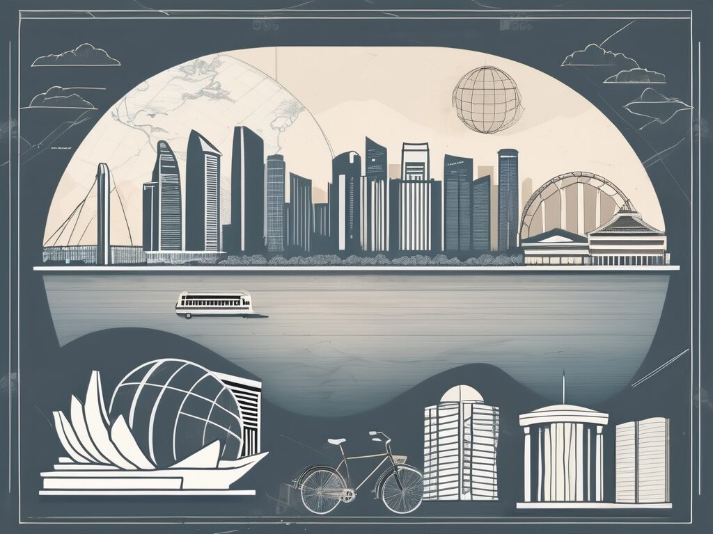 The singapore skyline with notable landmarks