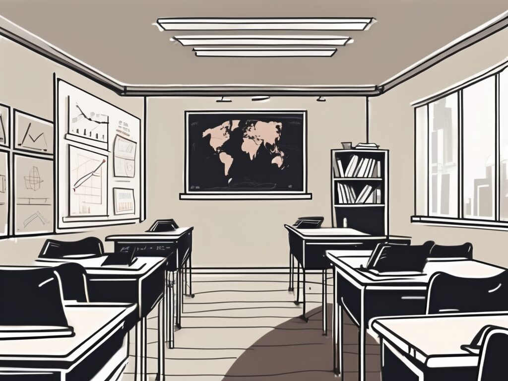A classroom setting in singapore with empty desks