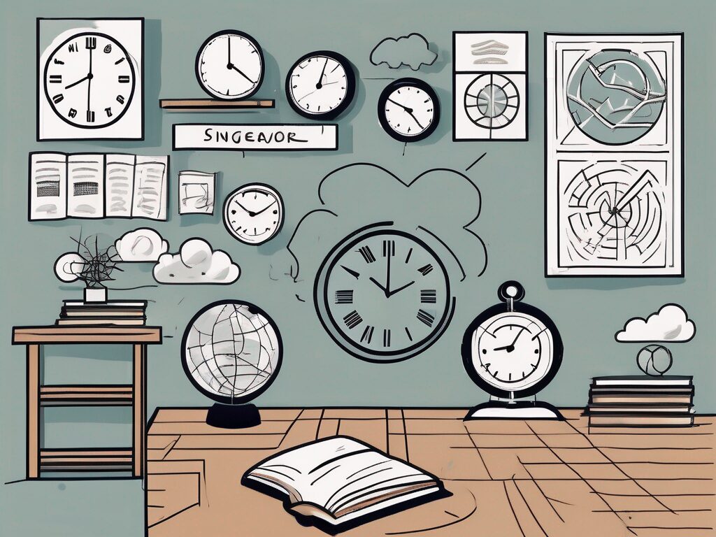 A classroom setting in singapore with various symbols representing challenges