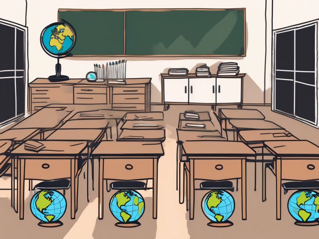 A classroom with empty desks