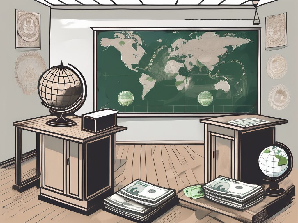 A classroom setting in thailand with a chalkboard