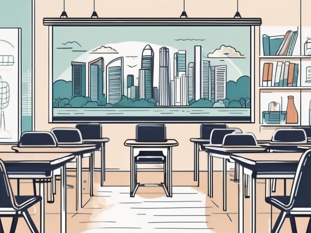 A classroom setting with diverse educational tools and elements