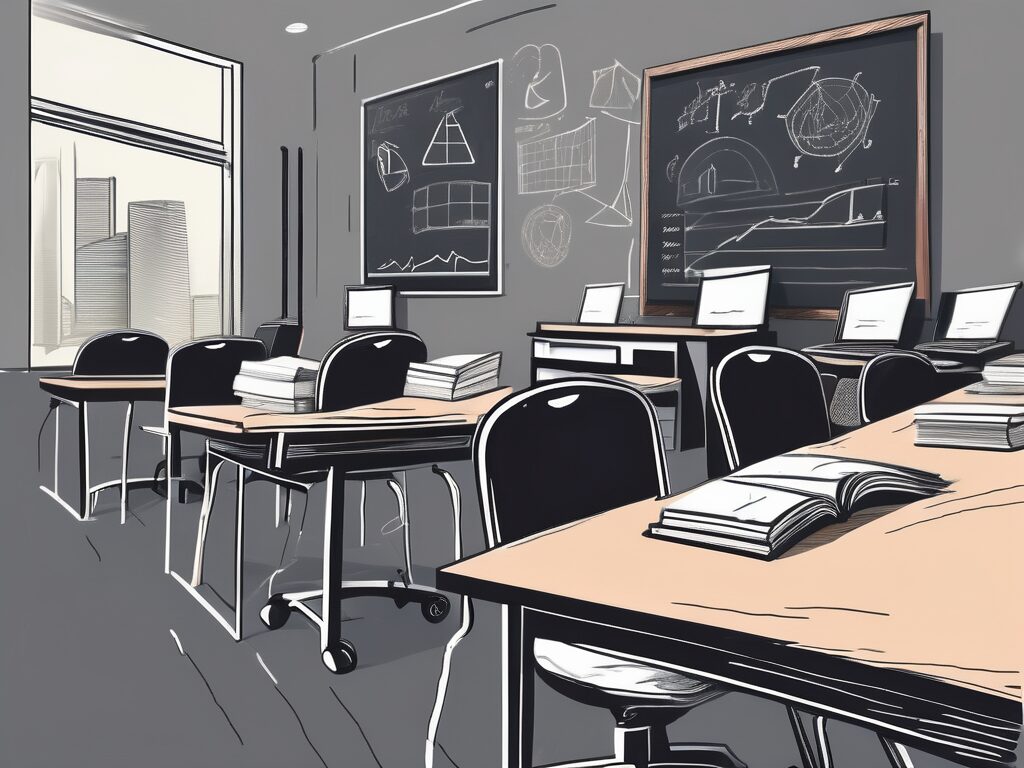 A classroom setting in dubai with a chalkboard
