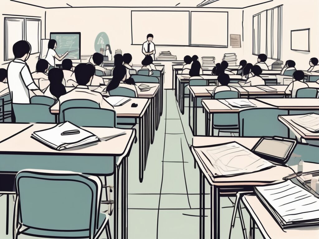 A classroom setting in singapore with visible signs of common issues such as overcrowded classrooms